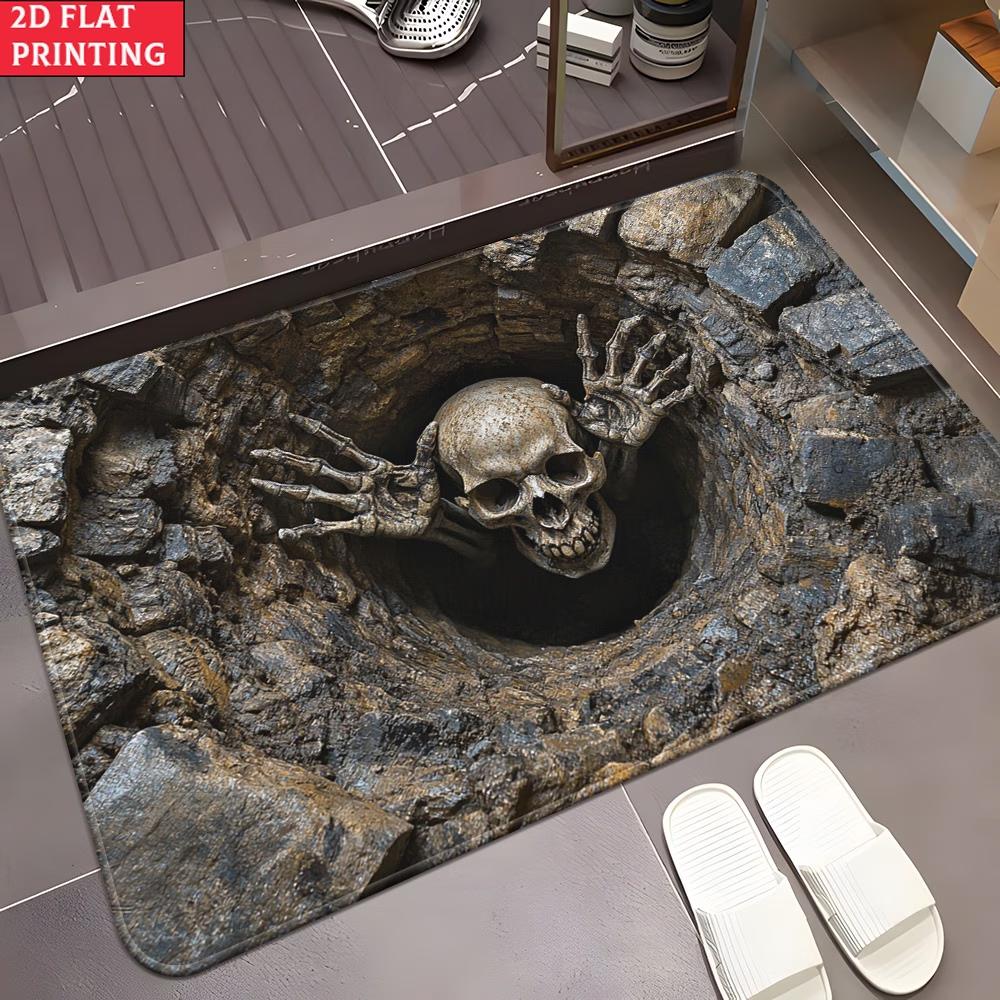 1pc Skull Horror 3D Visual Entrance Floor Mat, Suitable for Home And Outdoor Decor for Entrance,Bedroom 2D Flat Printing doormat