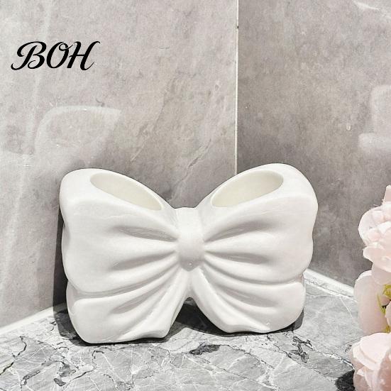No Drill Bathroom Accessory 3D Printed Bow Toothbrush Holder, Adhesive Cup with Dual Holes for Double Hole Holder & Toothpaste, Cute Organizer Decor,