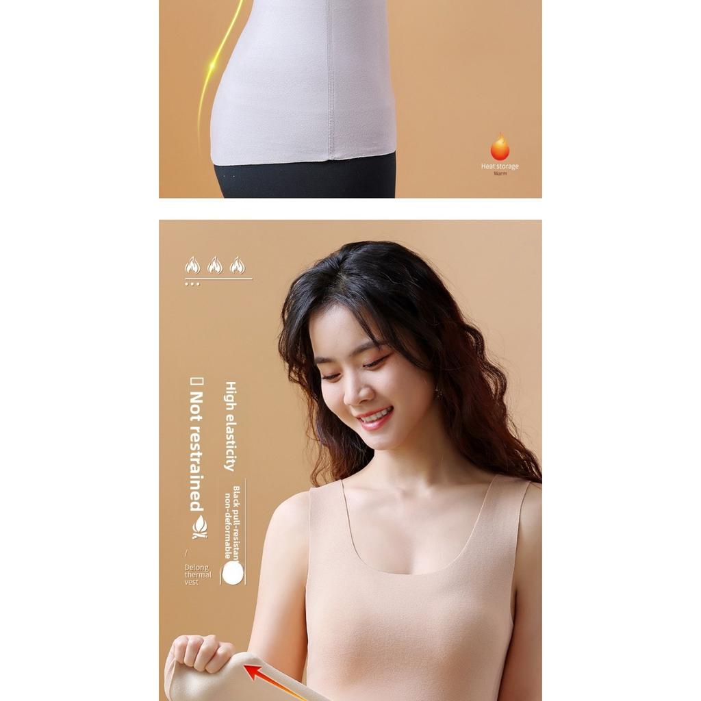 Women's Warm Sleeveless Warm Top - Winter Warmth, High Elasticity -Line Contour Shirt, Round Neck Fitness and Stacking Shirt - Soft and Comfortable