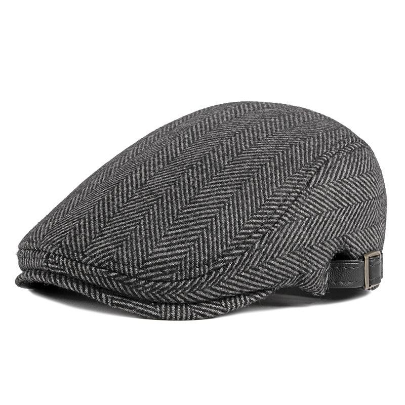 Men's Wool Herringbone Flat Cap British Retro Style Newsboy Hat Autumn Winter Warm Beret Adjustable Cabbie Cap for Men