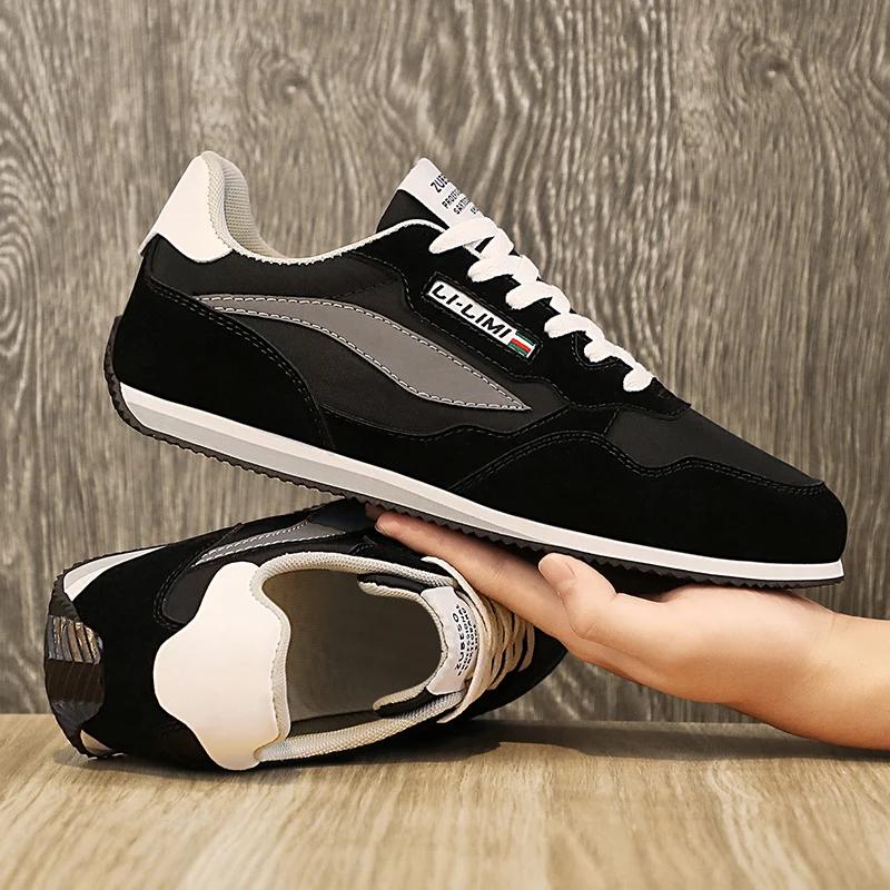 Leather Sports Shoes Men'S Casual Breathable Knot Shoes Vintage Sneakers Men'S Flat Shoes Comfortable All Season Shoes