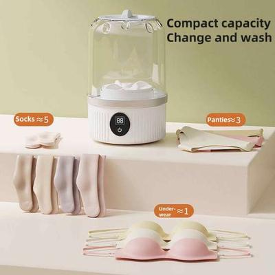 Мини-стиральная машина, портативная стиральная машина для нижнего белья, цифровой дисплей, большая емкость, перезаряжаемая, компактная, беспроводная, стиральная машина для носков