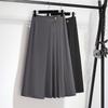 French Gray Irregular A-Line Pleated Midi Skirt - High Waist, Summer 2025