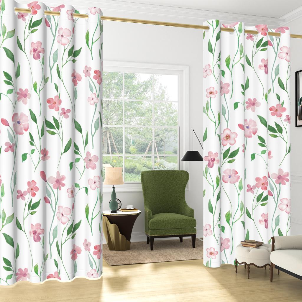Set Of 2 Bohemian Plant Leaves Curtain Natural Flowers Farmhouse Curtains Living Room Bedroom Kitchen Decor Window Darkening For Great Made Polyester