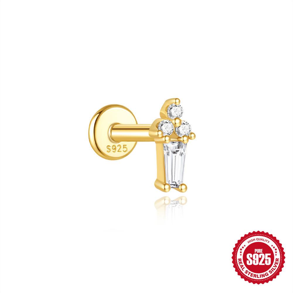 S925 Циркон 'Лошадиный глаз' с бахромой, плоская головка, спиральный пирсинг хряща, женские простые и универсальные базовые серьги-гвоздики и украшения для ушей