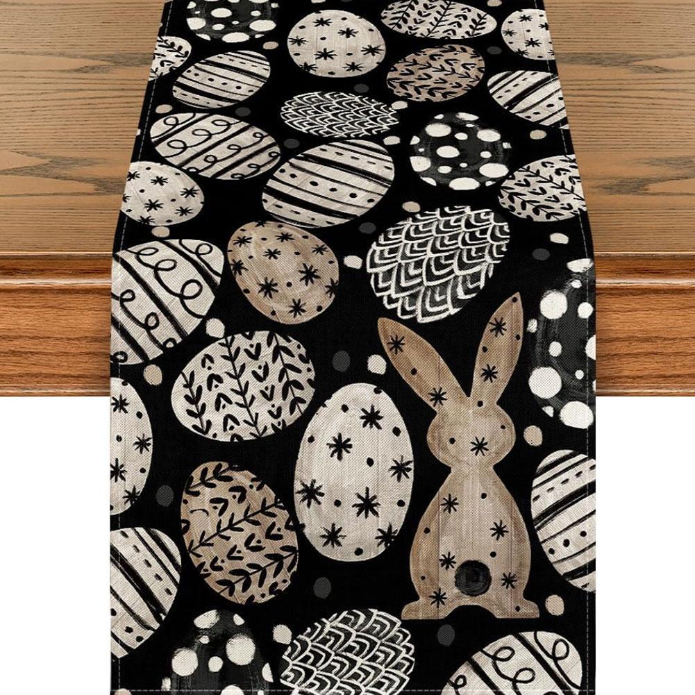 Easter Bunny Linen Table Runner Bunny Dining Table Cloth Placemat Washable Table Flag Spring Holiday Happy Easter Decoration