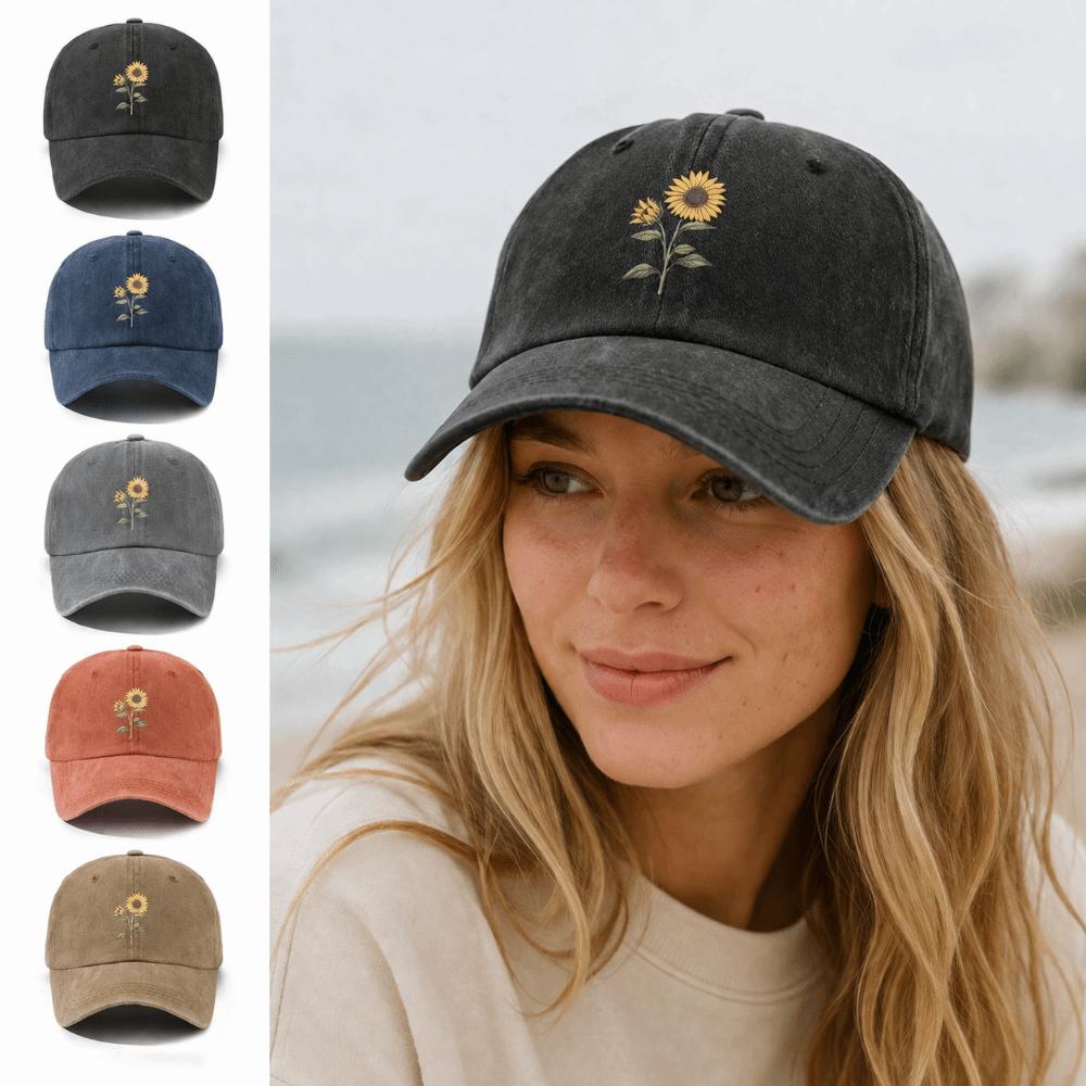 Sunflower Printed Baseball Cap Distressed Travel Hat Vintage Dad Hat For Women Man