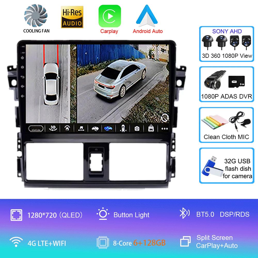 Android 14 для TOYOTA VIOS YARIS 2013 2014 2015 2016 Мультимедийный видеоплеер Автомобильный радиоприемник GPS-навигация БЕЗ DVD 2 Din Carplay Новый