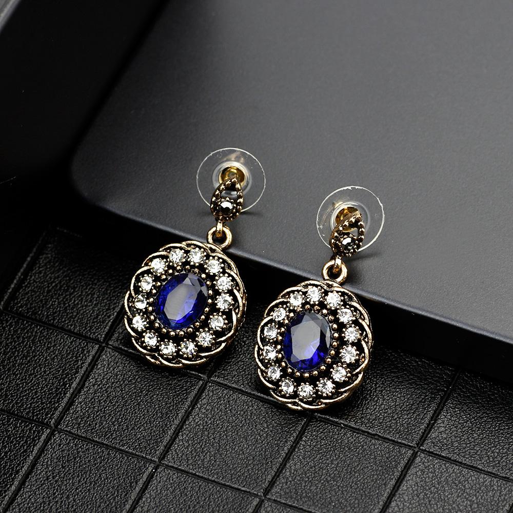 Винтажные висячие серьги золотого цвета, круглые серые серьги с кристаллами, Этнические женские свадебные украшения, античный подарок любви