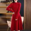 Knee-length Sweater Dress Women's Half Turtleneck Knitted Long Dress Slimming Mid-length Knitted Sweater for Autumn and Winter