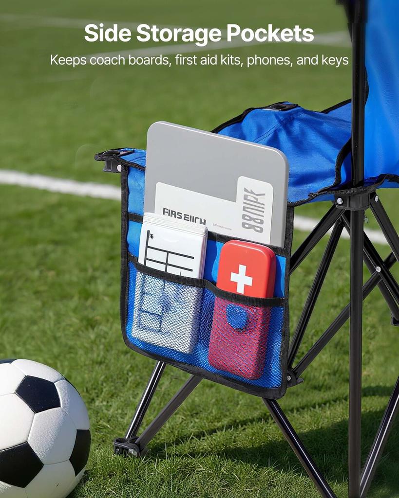 Portable Folding Bench, 8 Seat Foldable Soccer Bench with Side Pockets and Carrying Bag, Lightweight Sideline Seating with Back Rest for Football,