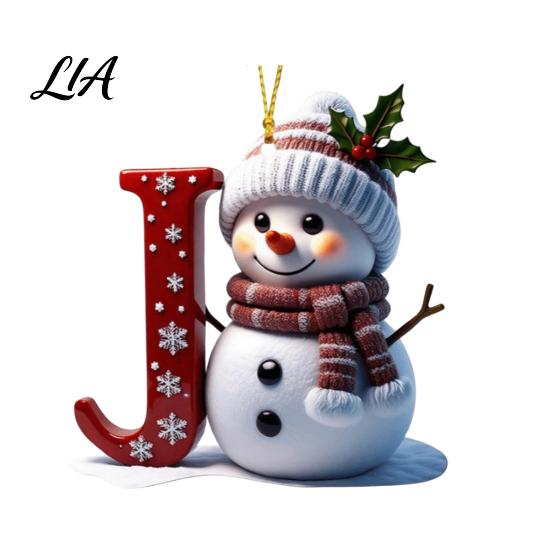 Custom Christmas Tree Decorations 2D Snowman Ornaments, Personalized Letter Ornaments for Tree, Initial Ornament, Ornament DIY Hanging Xmas