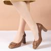 French Style Square Toe Chunky Heel Shoes New Brown Patent Leather Pumps Low-Cut Square Buckle Shoes
