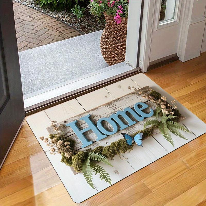 Elegant White Floral Doormat Sage Green Botanical Print Non Slip Entry Rug For Entryway Hallway And Vintage Home Decor