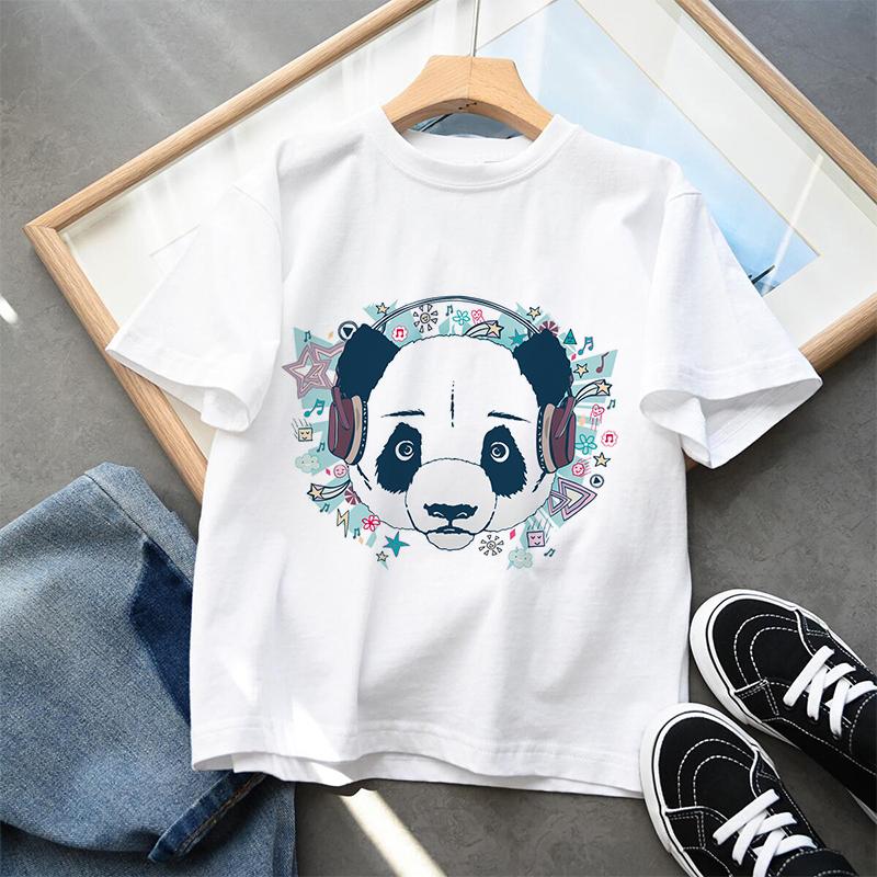 Cute Panda Printed Dinosaur T-shirt For Boys Girsl Summer Outfit Tops Kids Casual T Shirt Kawaii Children Short Sleeve Clothes