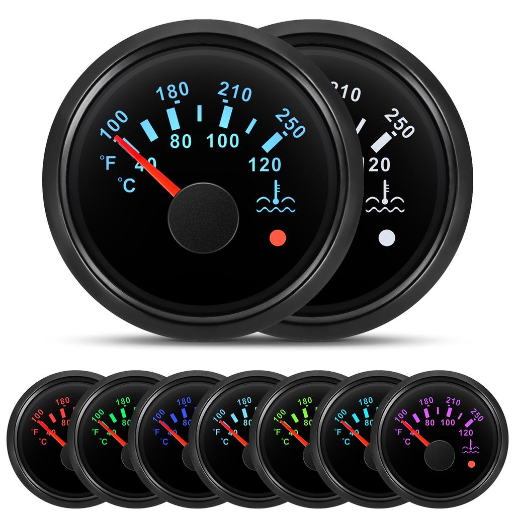 40-120℃,100-250℉ 52MM Water Temperature Gauge With Flashing Alarm Temp Sensor 10.2MM for Auto Car Boat Yacht 7 Color Light