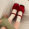 Red French Light Mouth Thick Heel Single Shoes Women's 2025 New Spring and Autumn with Skirt Square Head Retro Height-increasing Mary Jane Shoes
