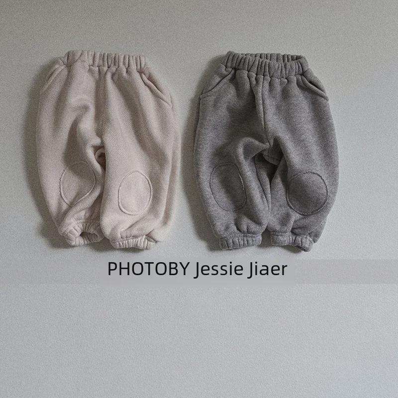 Детский зимний флисовый костюм-двойка в корейском стиле: Стильный лоскутный свитер и повседневные брюки