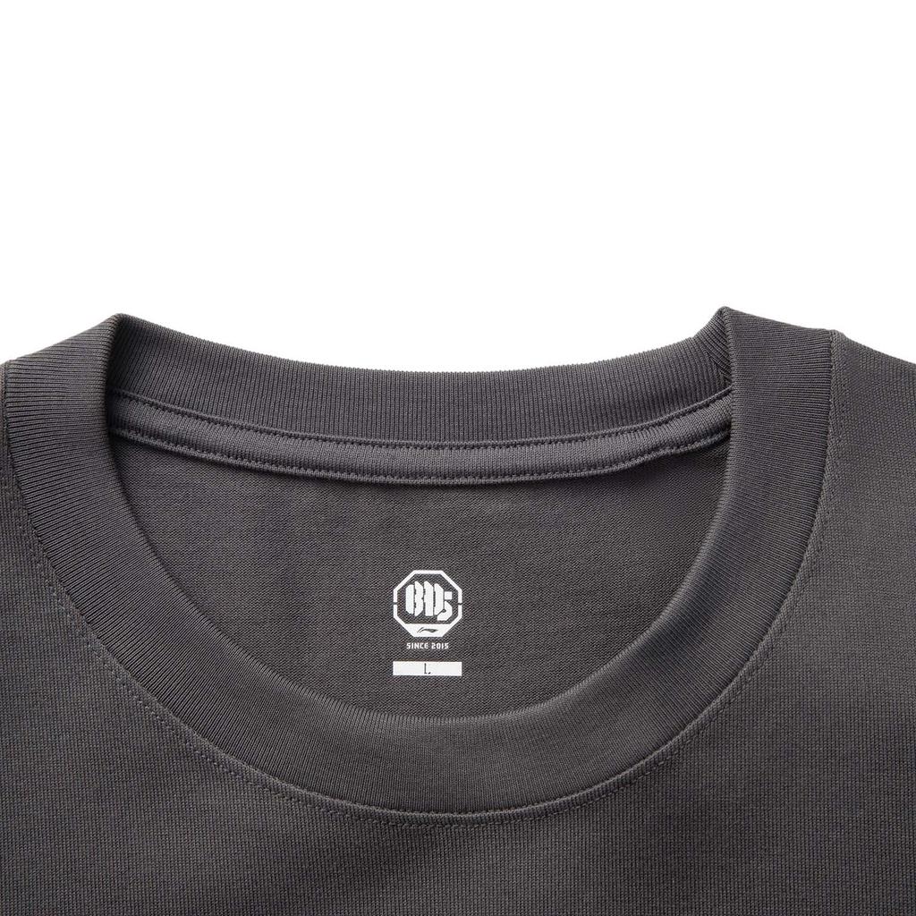 Li Ning Badfive Printed Breathable Casual Fashion Loose Round Neck Letter Short Sleeve T-Shirt Men Tops Black Pine-Grey AHSVB77-5