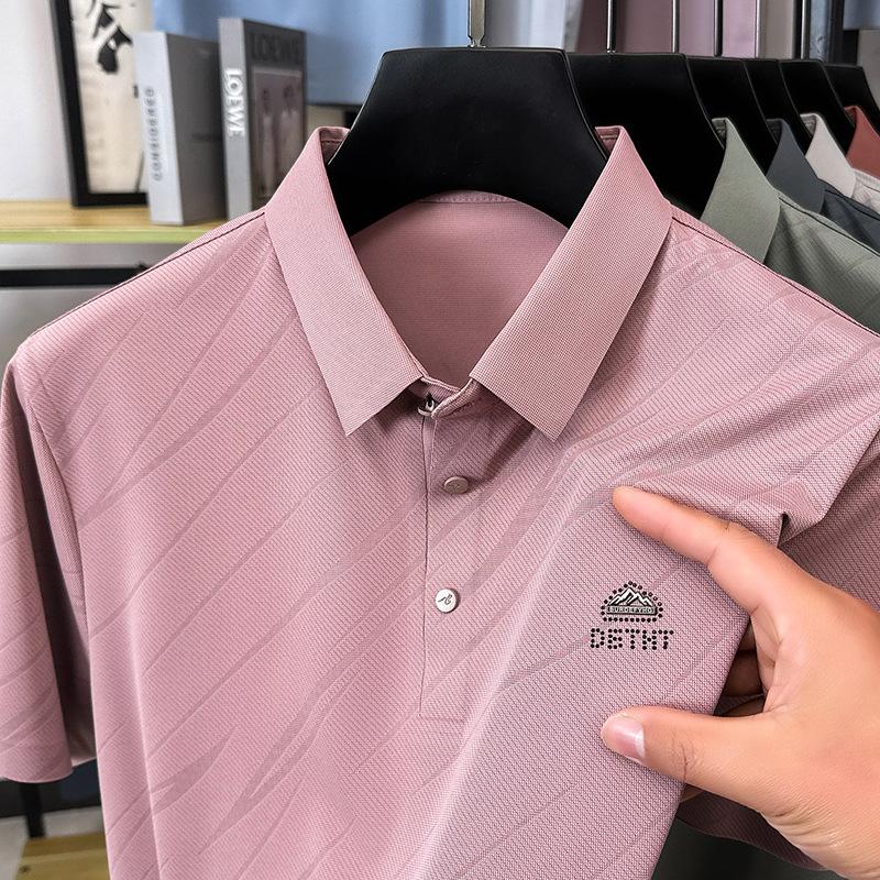 Мужская футболка-пуловер с лацканами из шелка Ice Silk с короткими рукавами, модная рубашка-поло, повседневный топ для отца