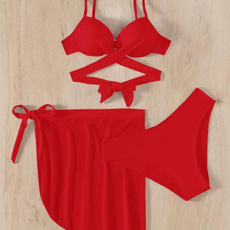 Swimsuit Women's Hard Clad Steel Split Bikini Set Retro Solid Color Hollow Out Swimwear