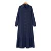 Vintage Elegant Plus Size Denim Dress Women Long Sleeve Single Breasted Casual Shirt Dress Summer Solid Loose Ruffled Female Dresses New 967