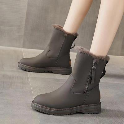 Модная водонепроницаемая обувь на платформе с круглым носком, зимняя женская обувь, кожаные женские сноубутсы на молнии по акции, модный тренд 2025, рабочие ботильоны