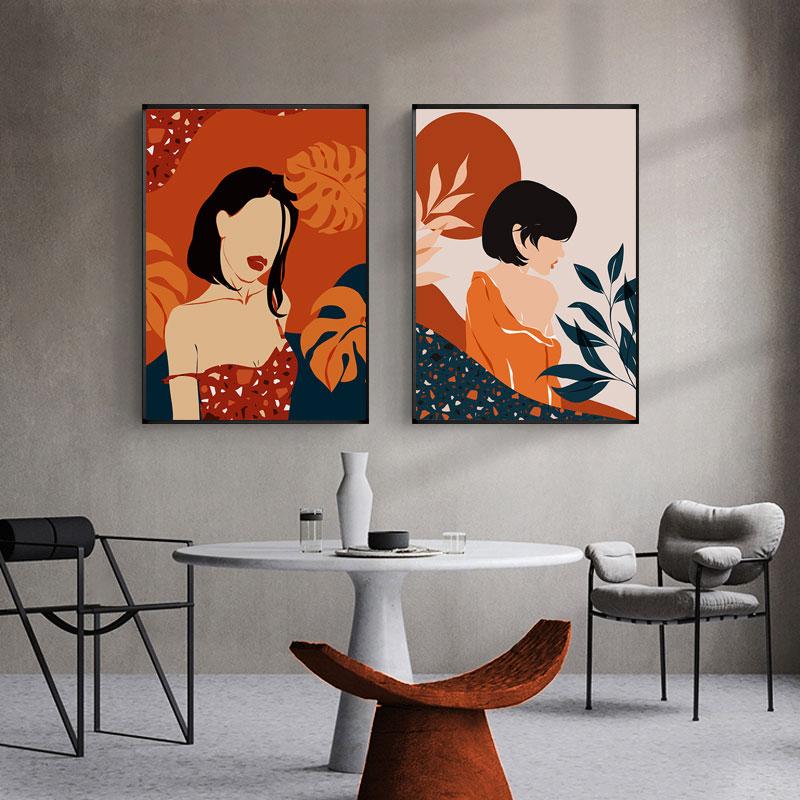 Настенная картина на холсте, абстрактная девушка, иллюстрация растений, плакаты на скандинавскую тему и принты, настенные панно для гостиной, домашний декор