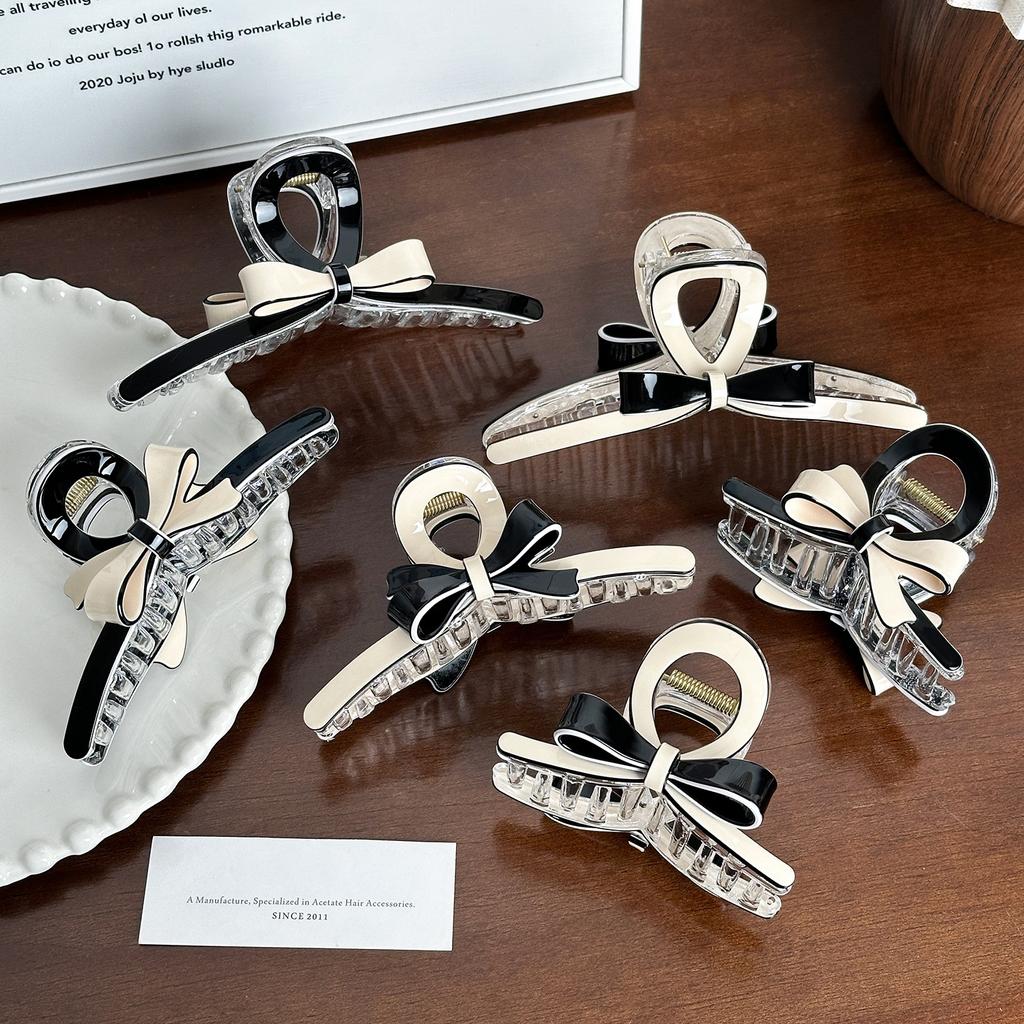 Новый Креативный Дизайн Геометрический Черно-Белый Цвет Бант Полый Зажим для Волос Ретро Ацетат Высокий Хвост Зажим-Акула