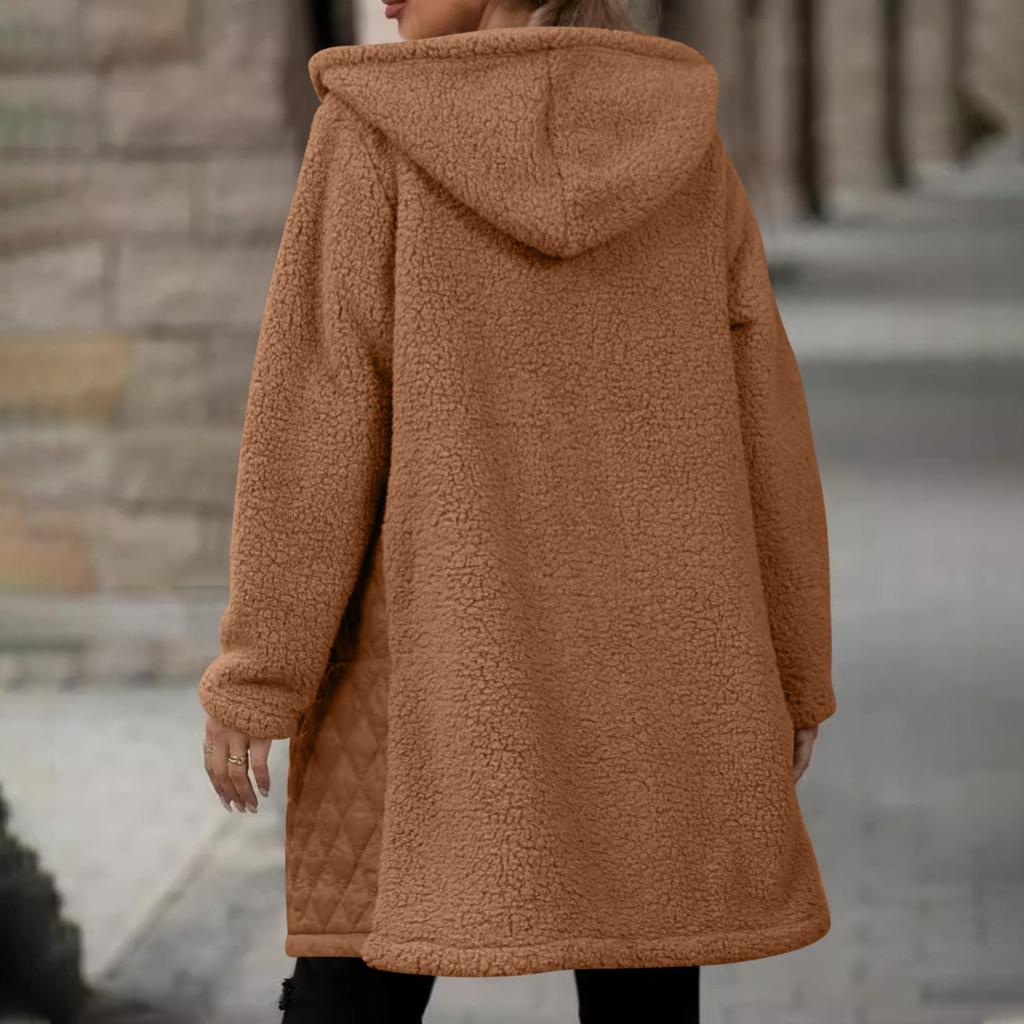 Женское осенне-зимнее свободное плюшевое пальто с капюшоном на молнии