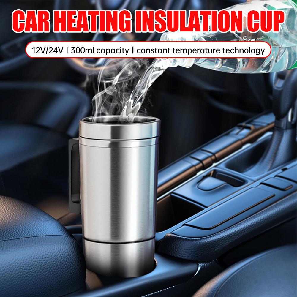 Автомобильный электрический нагревательный стаканчик Дорожный электрический чайник Электрический нагревательный автомобильный чайник 300 мл Вода Кофе Молоко Термокружка из нержавеющей стали