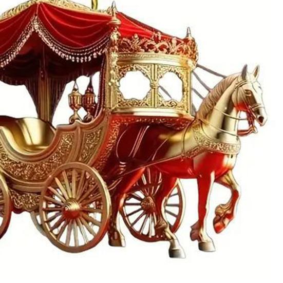 2 Pcs Carriage Christmas Ornament Horse with Sleigh Carriage 2D Acrylic Xmas Tree Ornament for Winter Home Decor