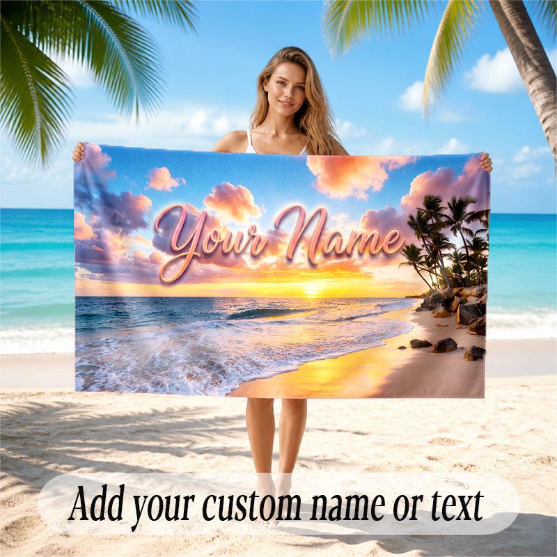 Octopus Sea Life Theme Soft Beach Towel Personalized Custom Name Text Towel Portable for Beach Pool Travel