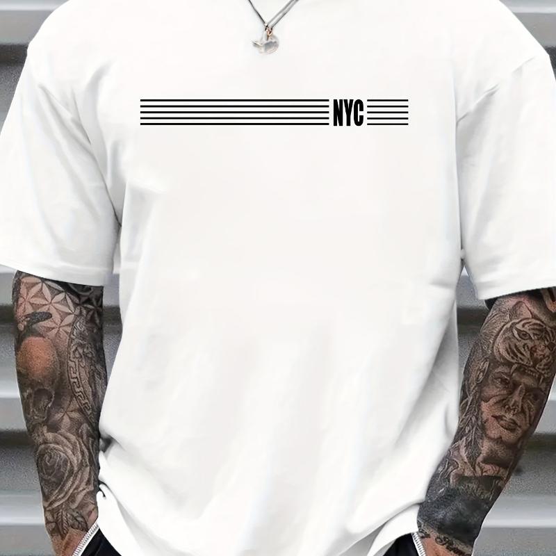 Футболка с принтом логотипа NYC Stripe, мягкая, дышащая и устойчивая к выцветанию, классический крой для повседневной носки