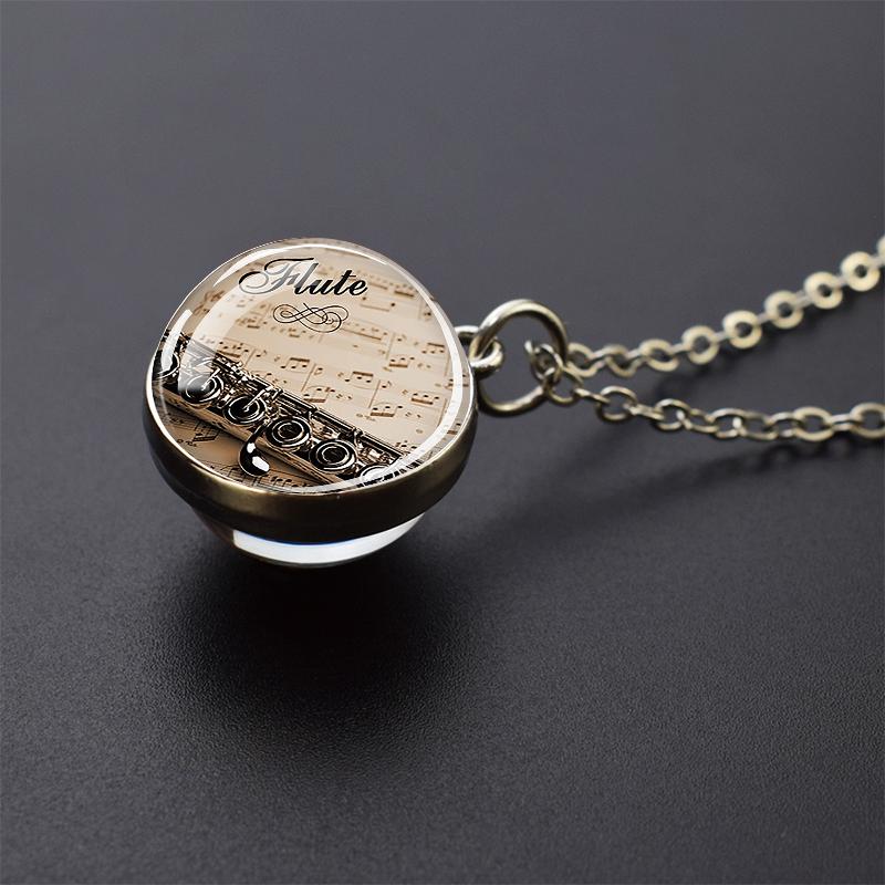 Ожерелья с музыкальными инструментами, фортепиано, гитара, кларнет, флейта, художественный стеклянный шар, кулон, музыкальная нота, ожерелье, женское музыкальное подарочное ювелирное изделие