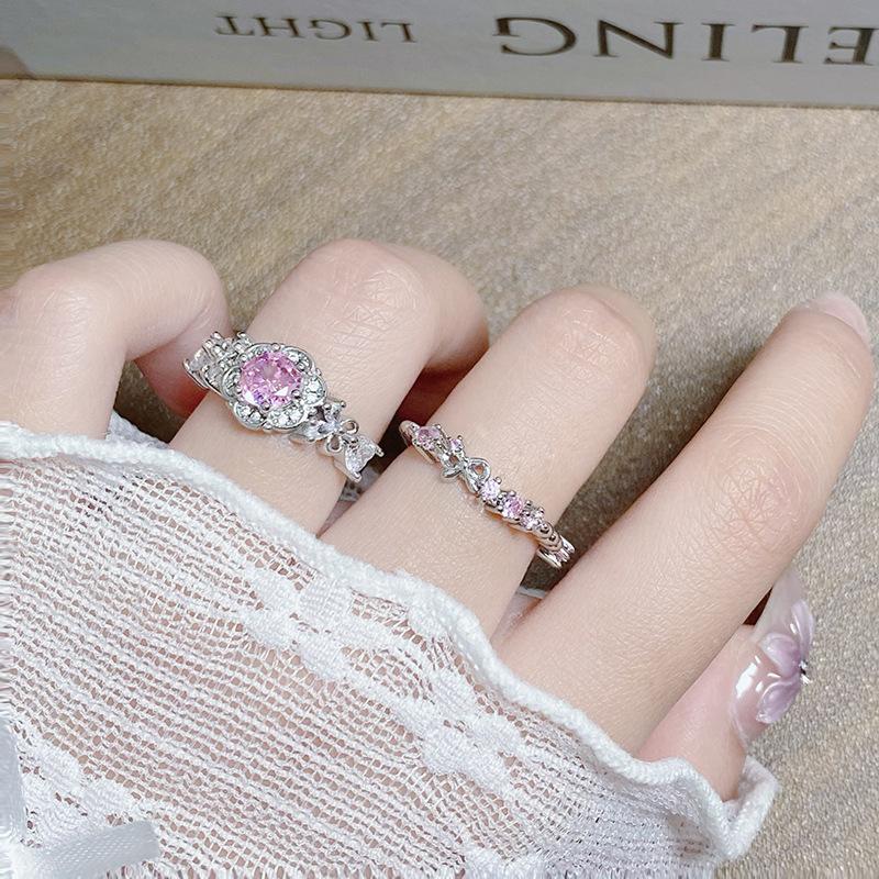 Сладкий Розовый Циркон Супер Сказочное Открытое Кольцо Бант Изысканное Нишевое Легкая Роскошь Высококлассное Кольцо Женское