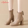 Aphixta Bazk Zipper Dec Women Ankle Boots 8cm High Heels Sexy Stretch Boots Elegant Sewing Short Plush Warm Winter Woman Shoes