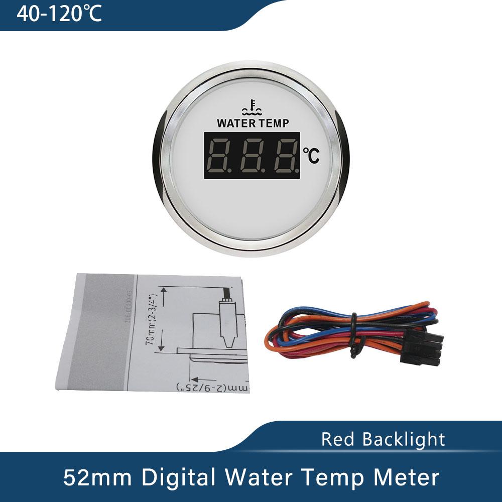 ELING Universal Waterproof 52mm Digital Water Temperatur Gauge Meter 40-120 Degree with Red Backlight for Car Yacht 12V 24V