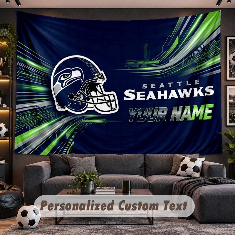 Wall Hanging Tapestry Custom NameSeattle Seahawks Pattern Personalized Printed Fabric Wall Decor
