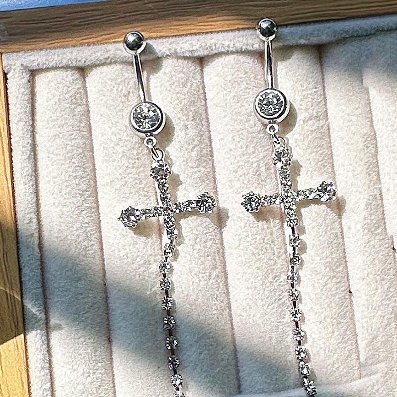 Zircon Cross Pendant Navel Ring Fashion Belly Button Ring For Women Sparkling Design For Vacations Or Gifts
