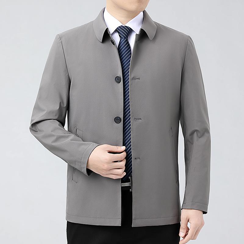 Мужское пальто из шелка тутового цвета с лацканами, весенние и осенние топы, высококачественные свободные повседневные куртки для мужчин среднего и пожилого возраста