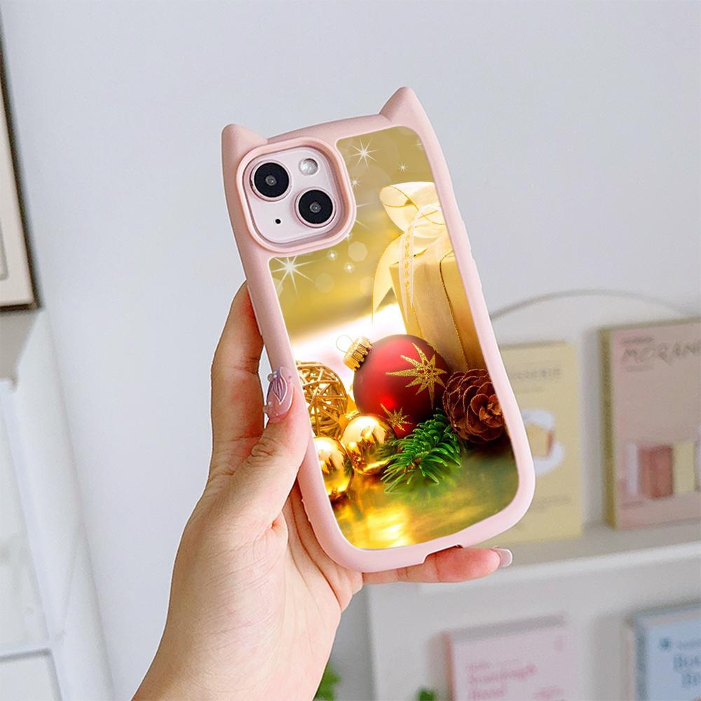 Мягкий чехол для телефона с кошачьими ушками для iPhone 16 15 14 13 12 Pro Max, устойчивый к падениям, прозрачный акриловый чехол NY36, новогодний, рождественский Санта-Клаус, рождественская елка