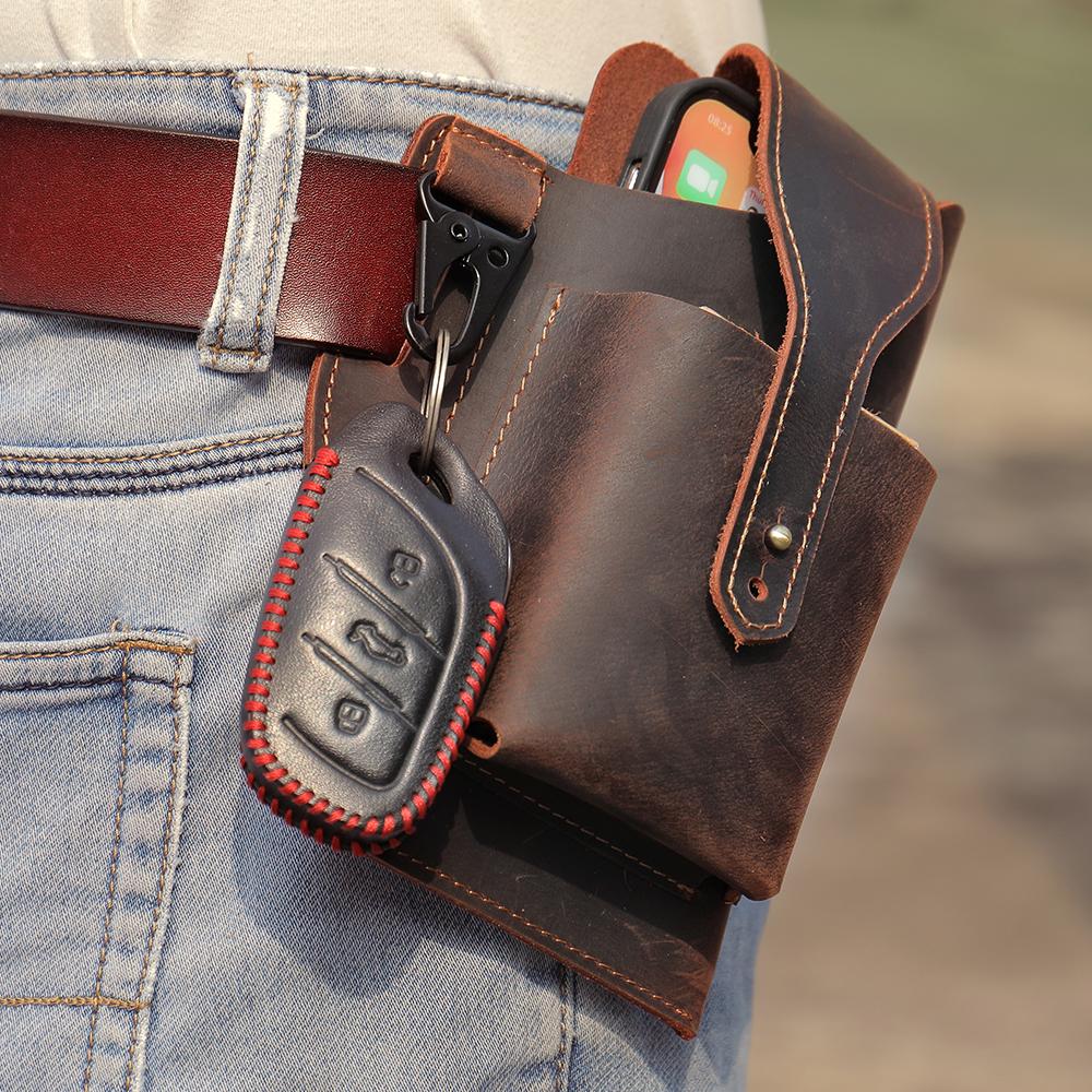 MVA Leather Phone Holster for Men Belt Loop Multitool Sheath with Key Holder Tactica Waist Bag with Phone Holsters 9064