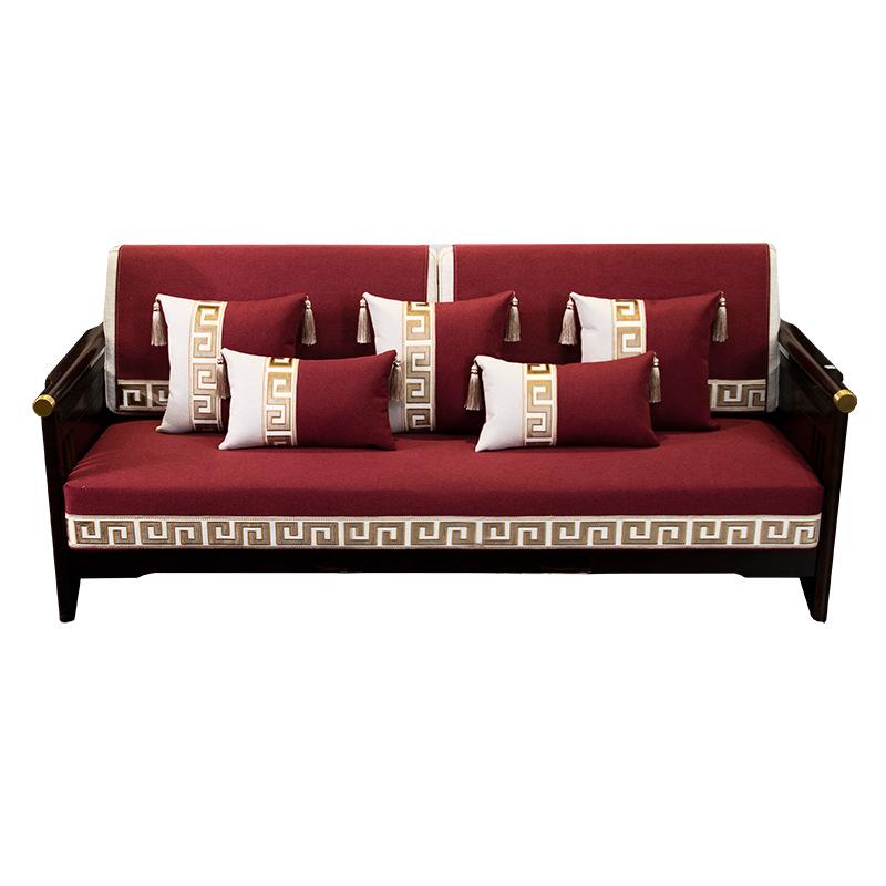 Новая китайская хлопково-льняная подушка для дивана, универсальная подушка для сиденья дивана из массива дерева для всех сезонов, праздничное нескользящее красное полотенце-чехол для подушки сиденья