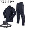 Navy Blue Workwear Ribstop Suit Blouse Pants Set Police Guard Security Uniform With Black Nylon Metal Buckle Belt