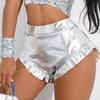Женские шорты из искусственной кожи, сексуальные шорты с металлическим принтом и оборками, шорты с высокой талией, блестящие облегающие шорты для клубных танцев