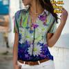 2025 Summer New Fashion Women's Flower Printed Short Sleeve V-neck Casual Button-down Shirt Top