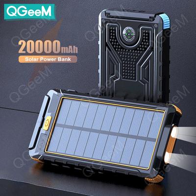 QGeeM 20000 мАч Солнечная батарея для iPhone Samsung Xiaomi Powerbank Портативное зарядное устройство Водонепроницаемая солнечная внешняя батарея