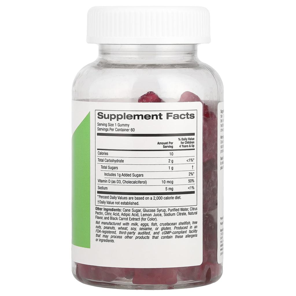 California Gold Nutrition Children's Vitamin D3, Gelatin Free, Natural Strawberry Flavor, 60 Vegan Gummies