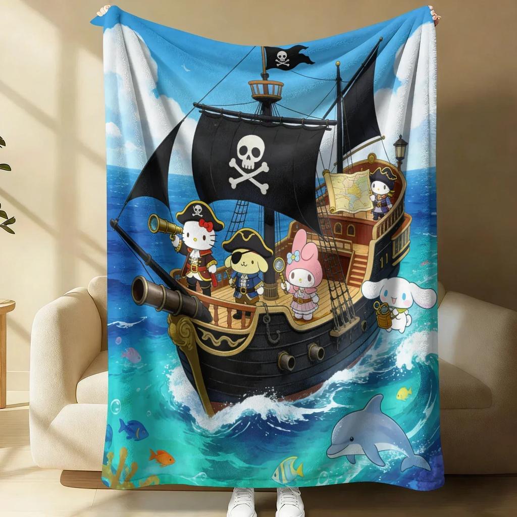 Sanrio Cute Warrior Flannel Blanket Soft Warm Fluffy Throw Home Decor Luxury Bedding Sofa Bed Cover Lightweight Summer Blanket